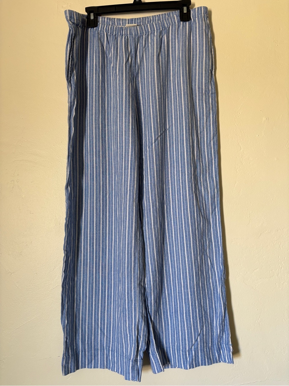 A New Day Women’s Blue Striped Wide Leg Linen Blend Pants Size L